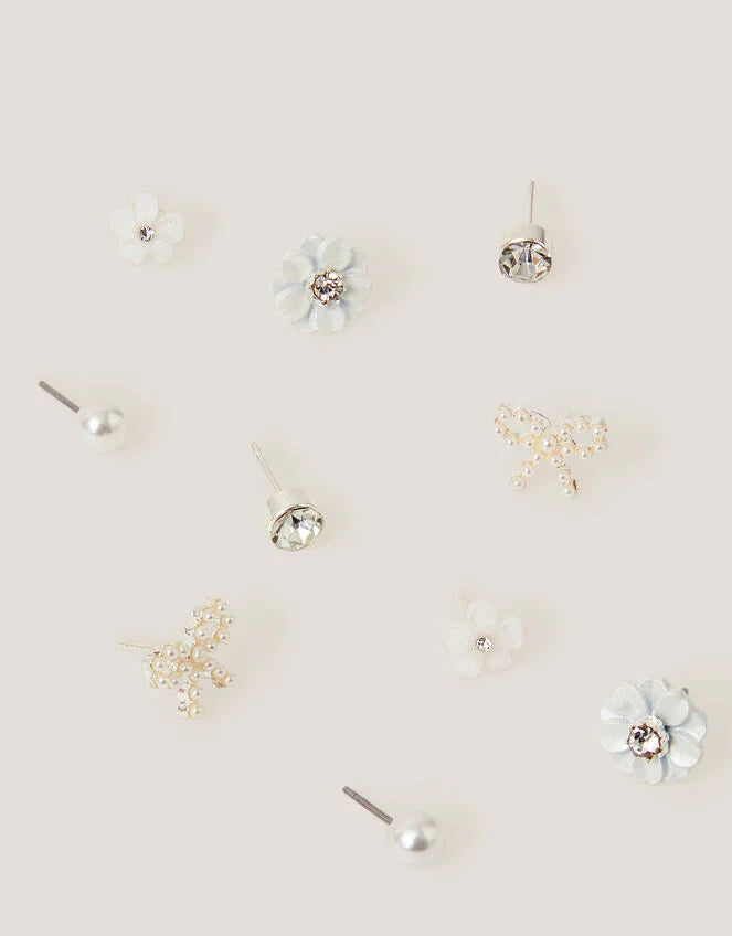 5-Pack Flower Pearl Stud Earrings – Image 2