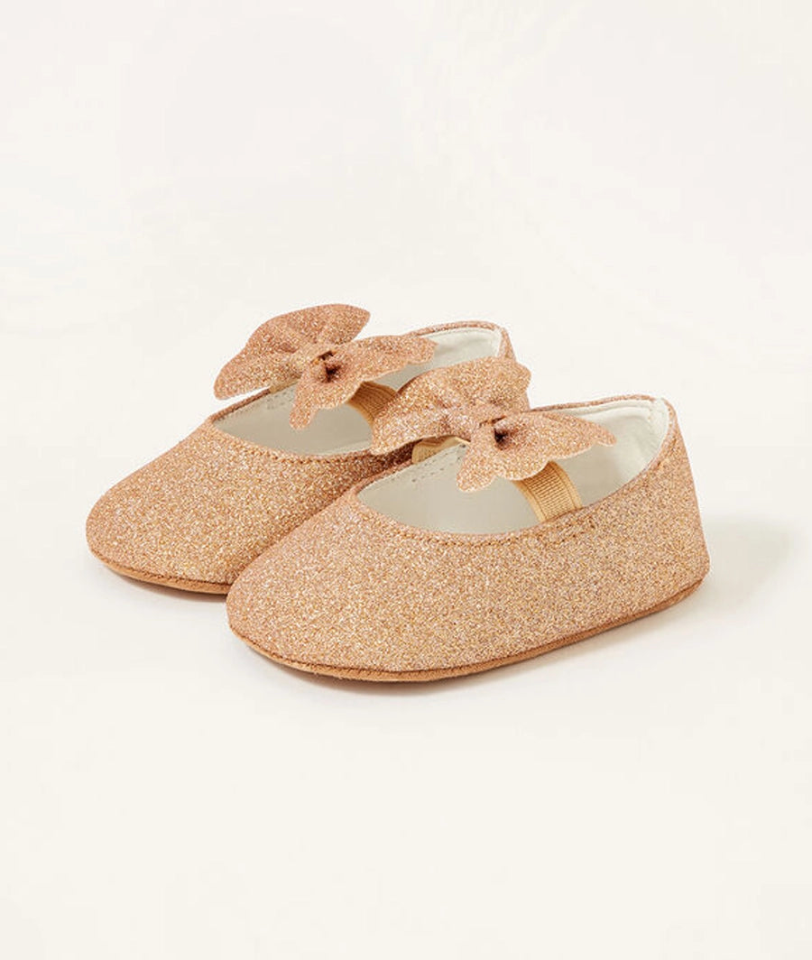 Glitter bow booties gold