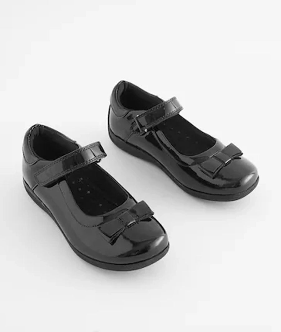 Black Patent School Leather Junior Bow Mary Jane Shoes
