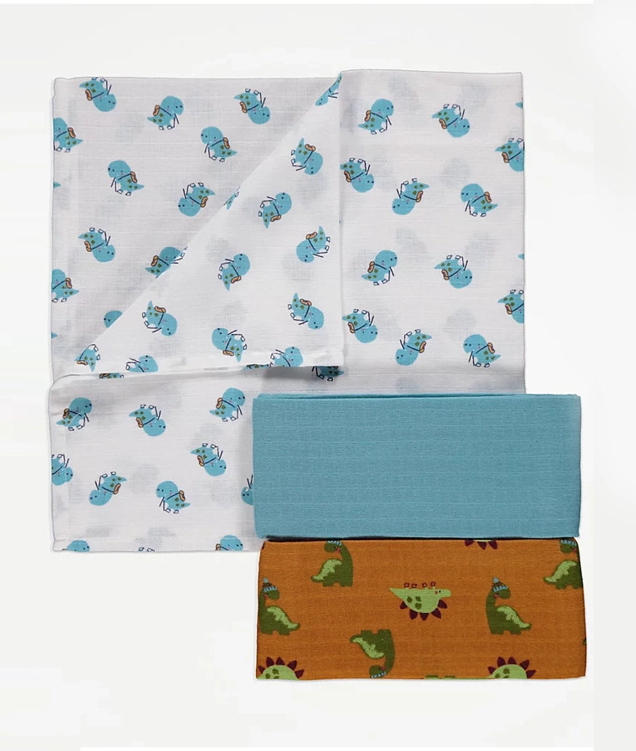 Dinosaur Muslin Squares 3 Pack