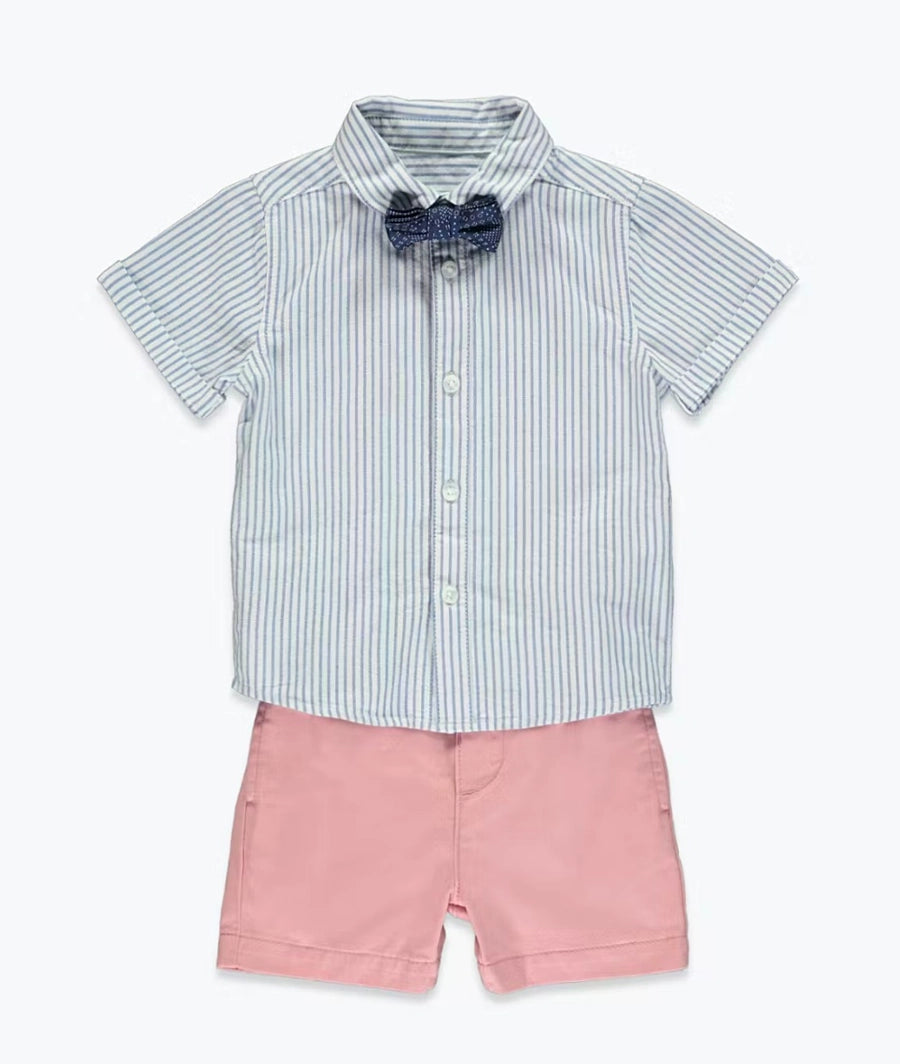 Boys Stripe Shirt Shorts and Tie Set
