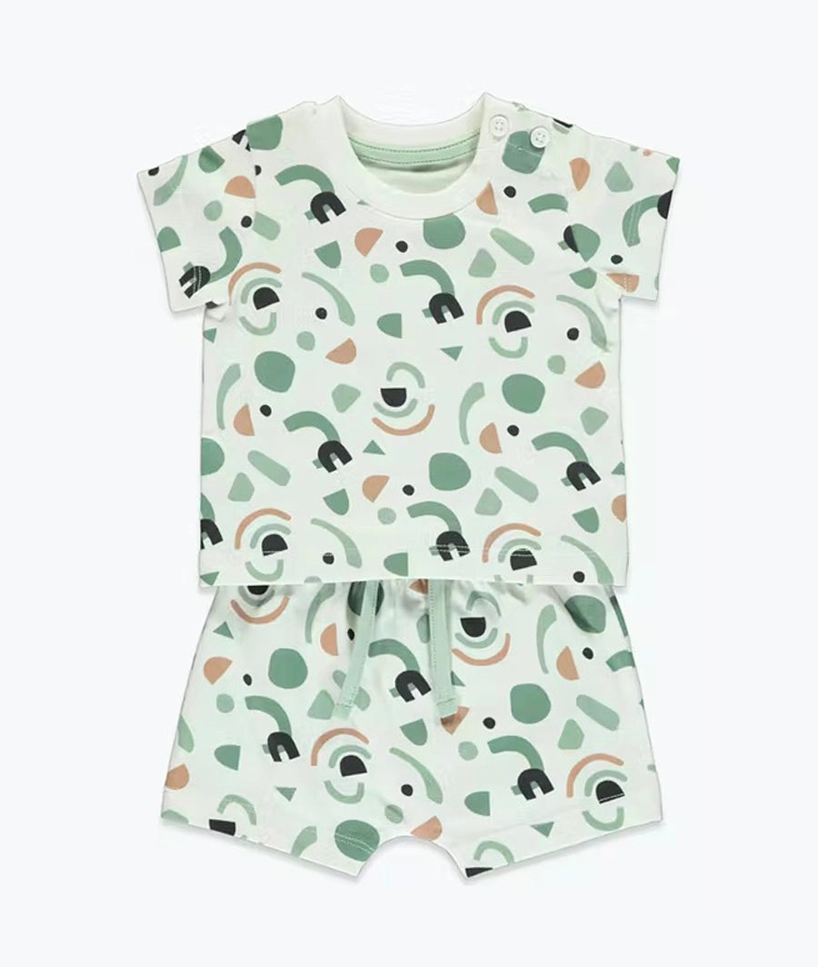 Cream Print T-Shirt & Shorts Set