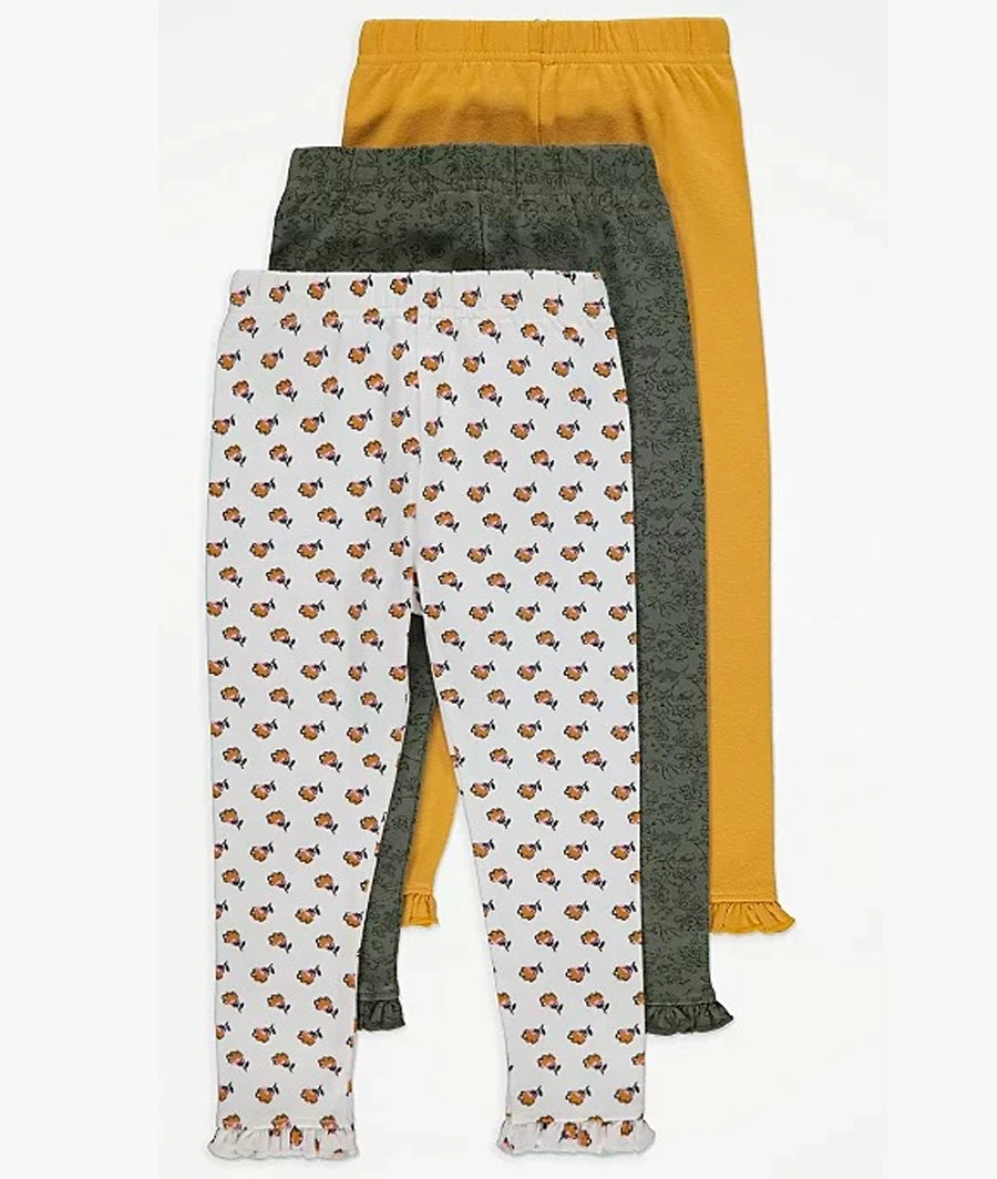 Floral Ruffle Trim Leggings 3 Pack