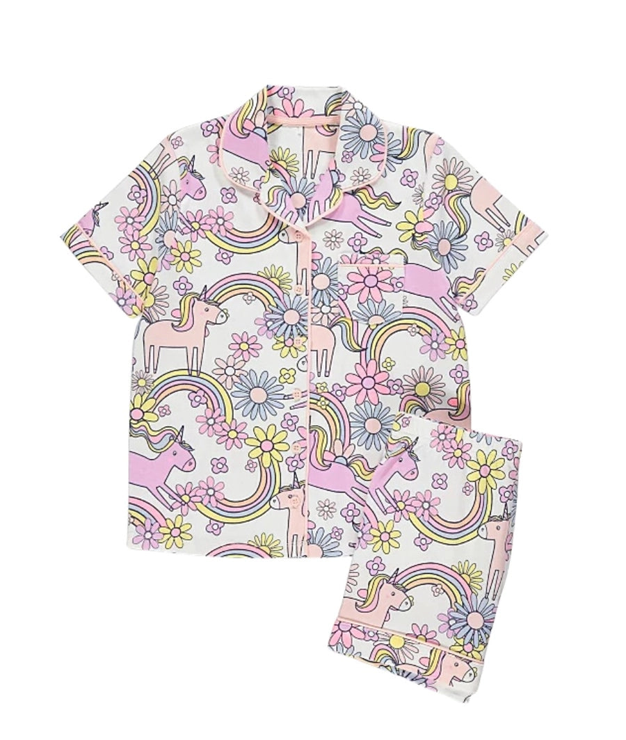 Retro Unicorn Jersey Shirt Short Pyjamas