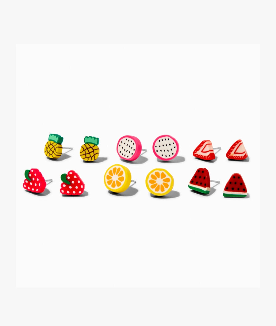 Fruit Polymer Clay Stud Earrings - 6 Pack