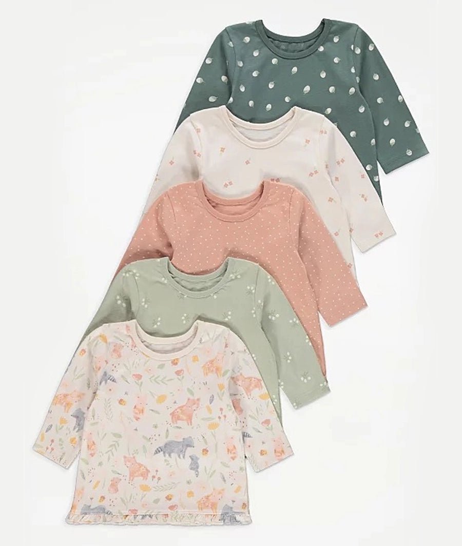 Cream Printed Long Sleeve Jersey Tops 5 Pack