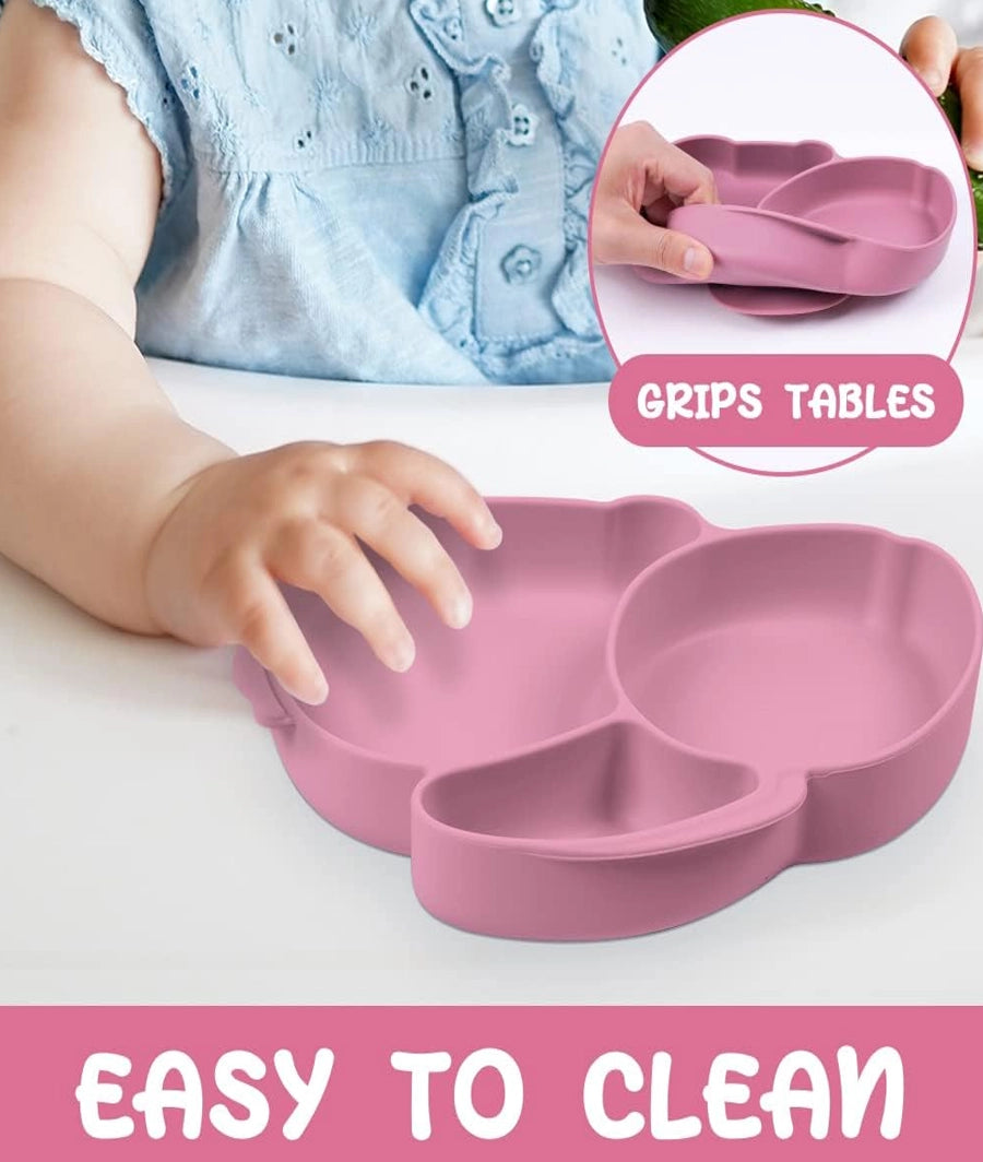 Toddler Plates, Pink Silicone Suction Divided Plate (pink) – Image 4