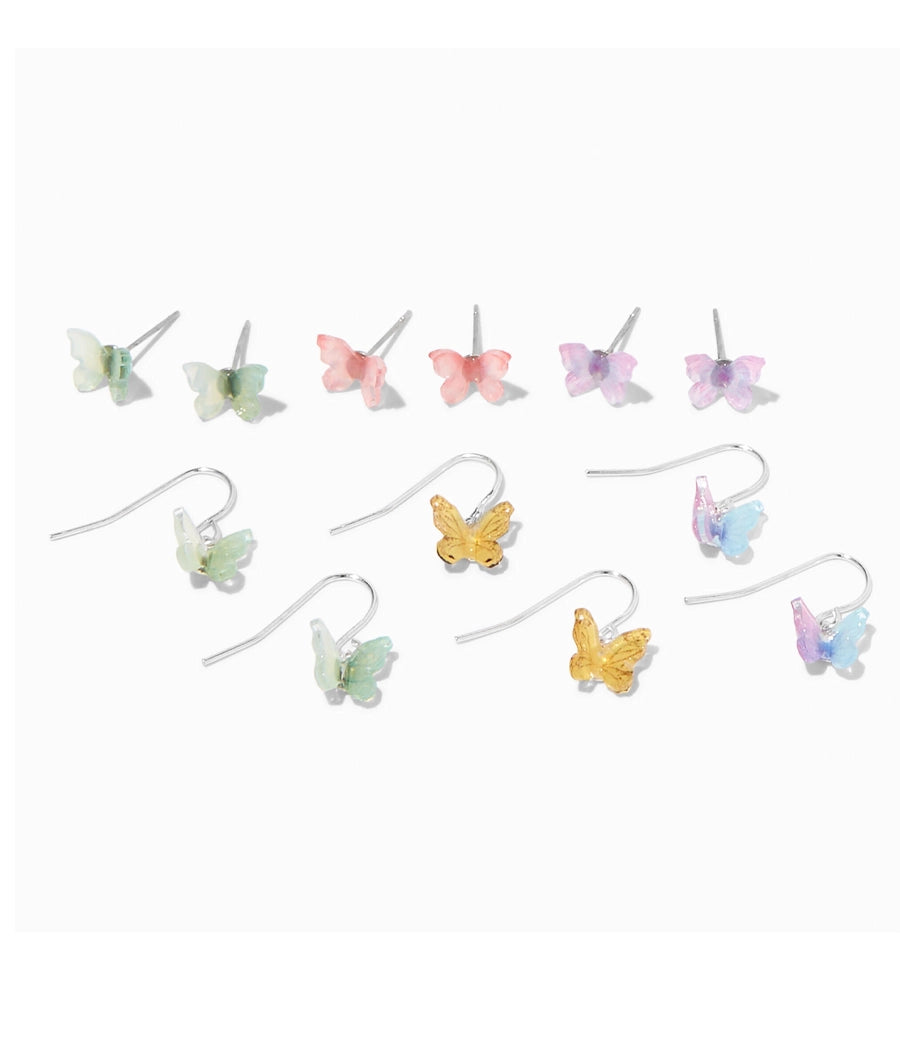 Pastel Butterfly Earrings Set - 6 Pack