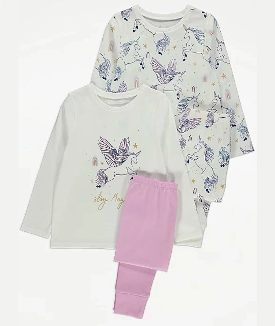 White Pegasus Print Long Sleeve Pyjamas 2 Pack