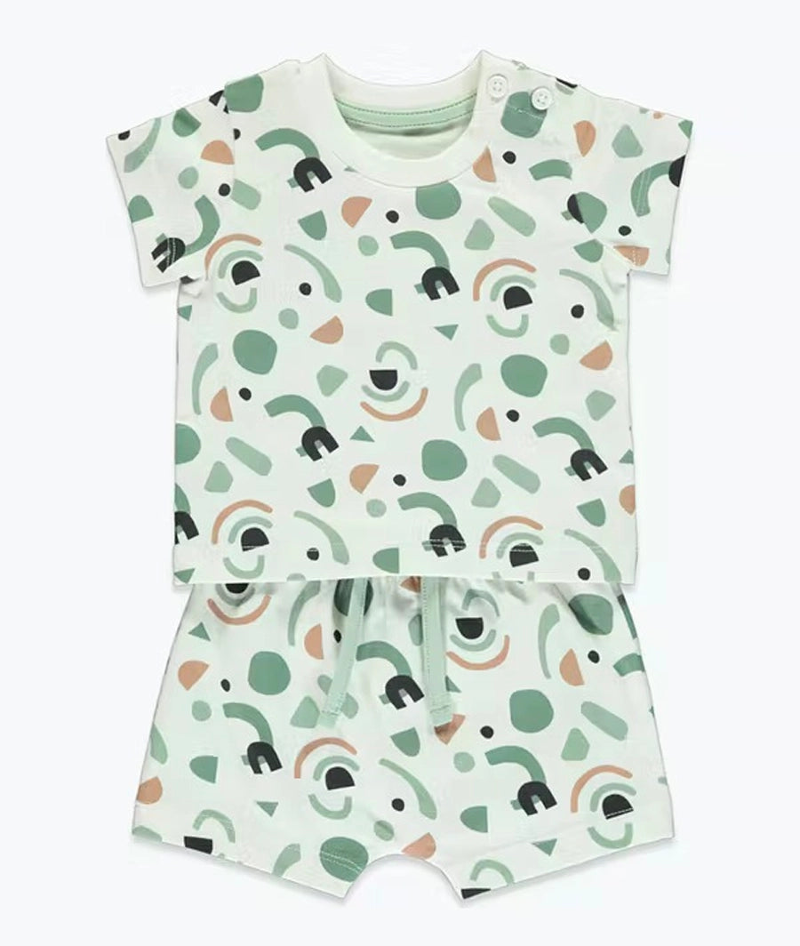 Cream Print T-Shirt & Shorts Set
