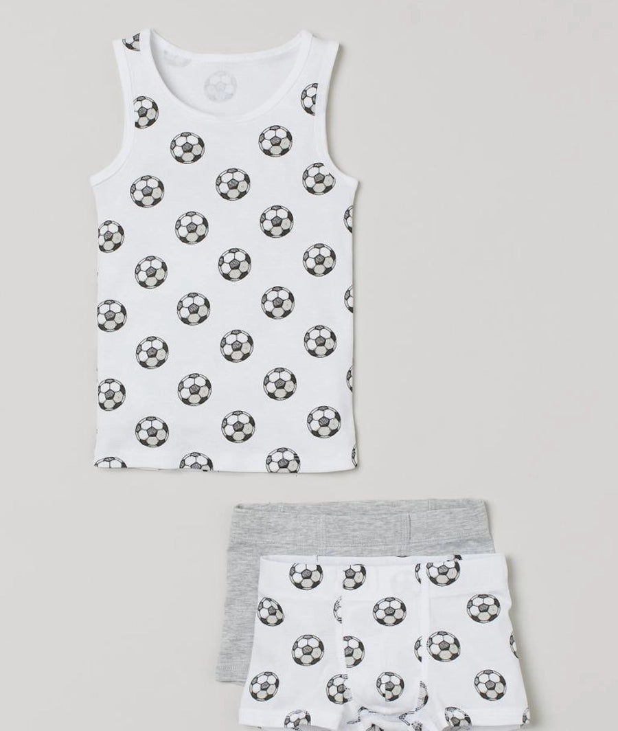 3-piece cotton jersey set (White/Footballs) – Image 2