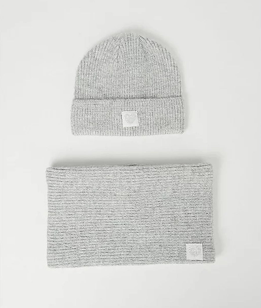 Grey Rib Knit Beanie Hat and Snood, one size