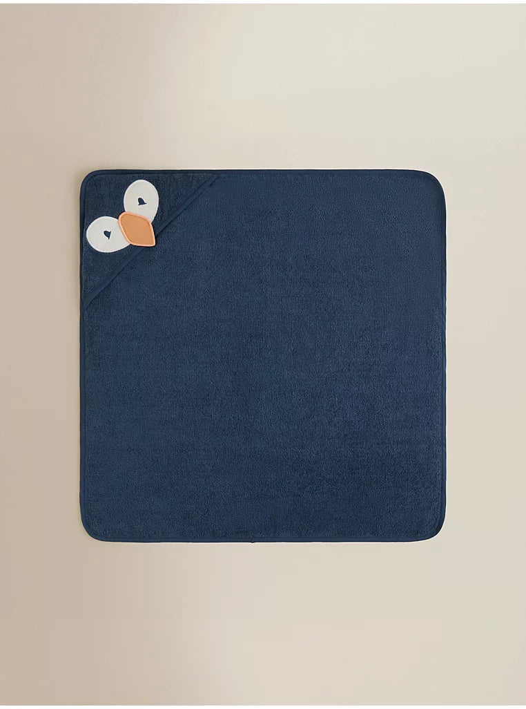 Navy Puffin Cotton Hooded Towel