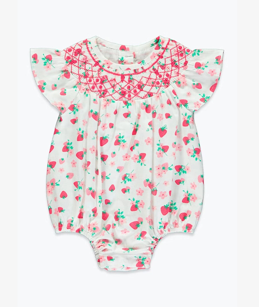 Strawberry Print Smocking Romper