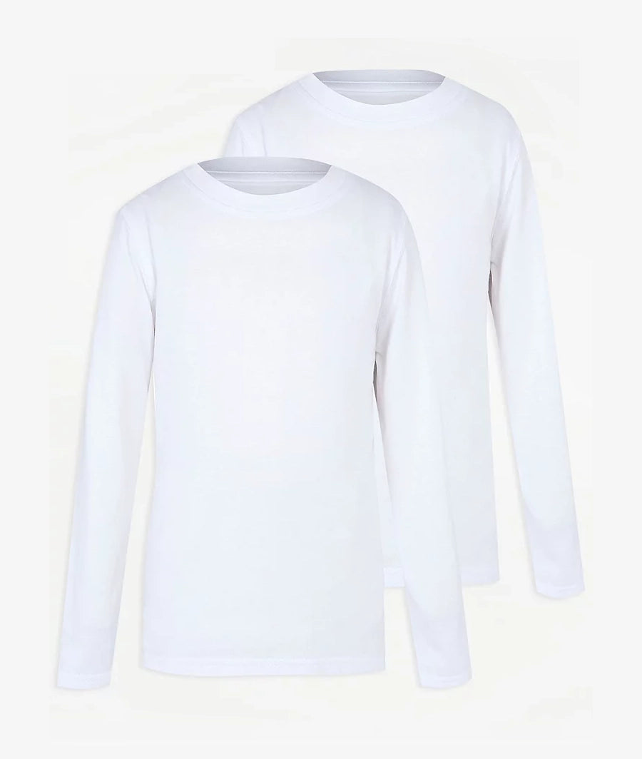 Boys White Crew Neck School Long Sleeve T-Shirt 2 Pack (8-9 Years)