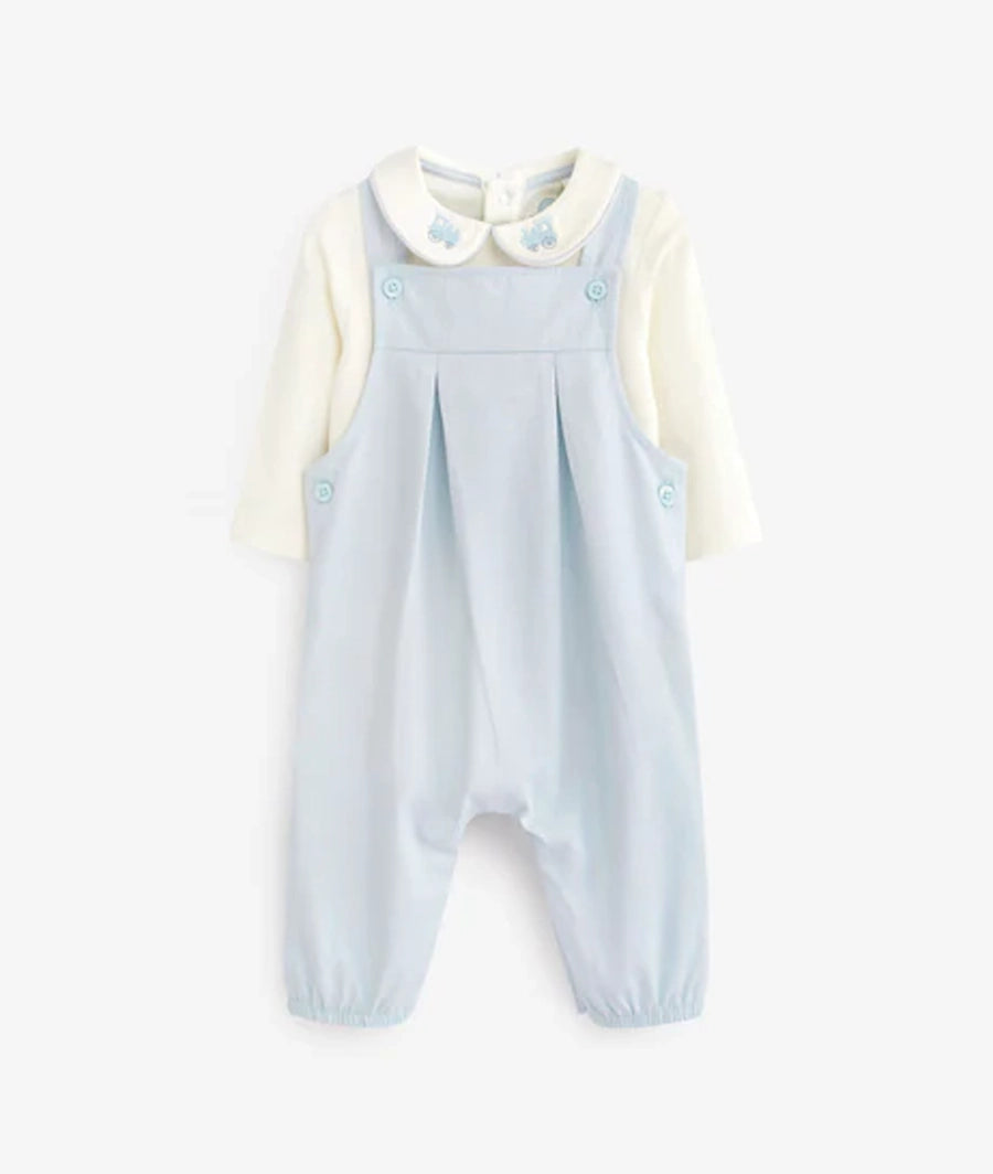 Smart Woven Baby 2 Piece Dungarees With Collared Bodysuit