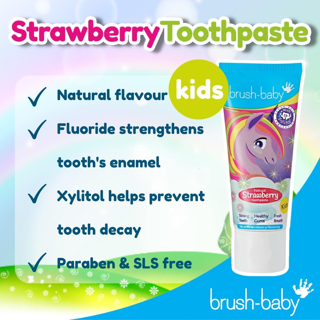 brush-baby Natural Strawberry Flavoured Unicorn Toothpaste (3+ Years) 50ml Tube – Image 2