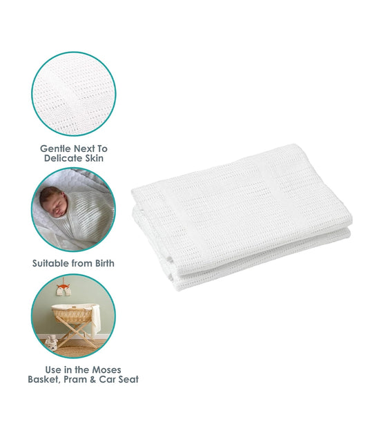Soft Cotton Cellular Baby Pram Blanket 90 x 70 cm ( white ) – Image 2