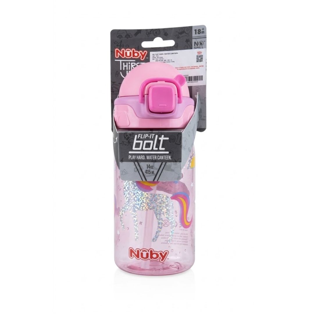 Nuby Thirsty Kids Flip-It Bolt Travel Straw Cup, 415 ml 18+ months