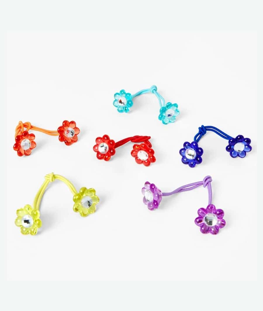 Claire's Club Rainbow Flower Gem Center Hair Ties 6 pack