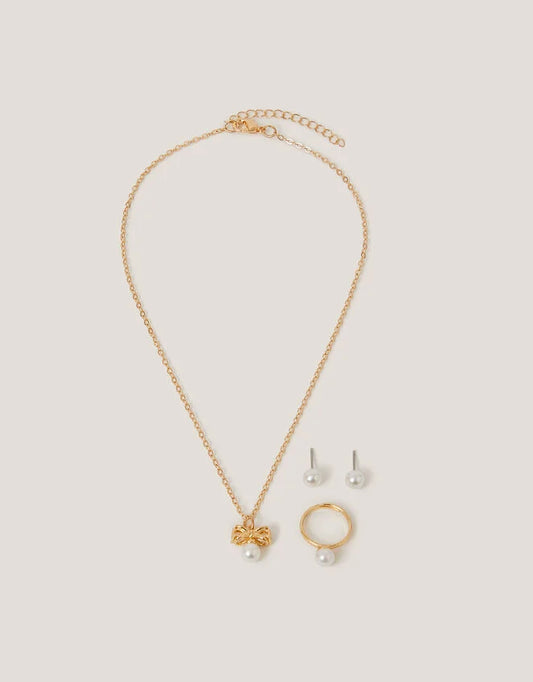 Pearl Bow Pendant Jewellery Set