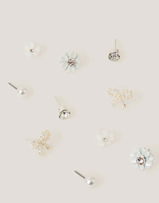 5-Pack Flower Pearl Stud Earrings – Image 2