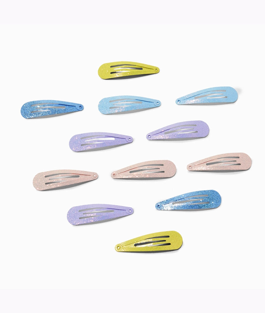 Pastel Glitter Snap Hair Clips - 12 Pack