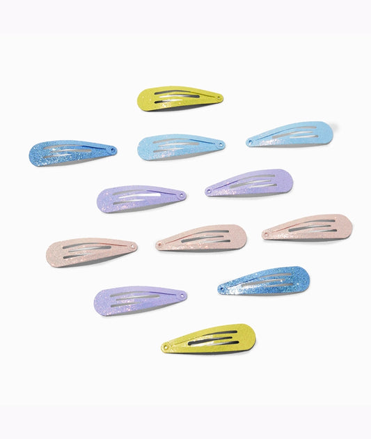 Pastel Glitter Snap Hair Clips - 12 Pack