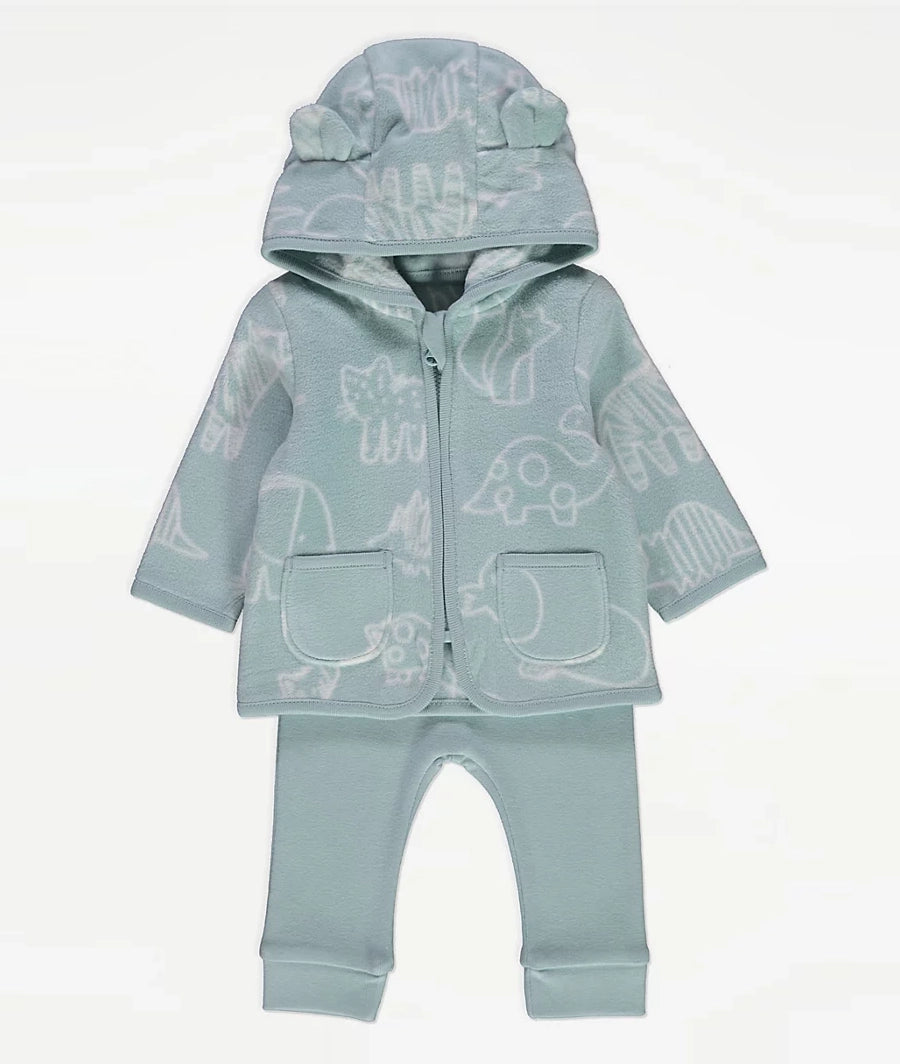 Light Blue Animal Fleece Hoodie and Leggings Outfit
