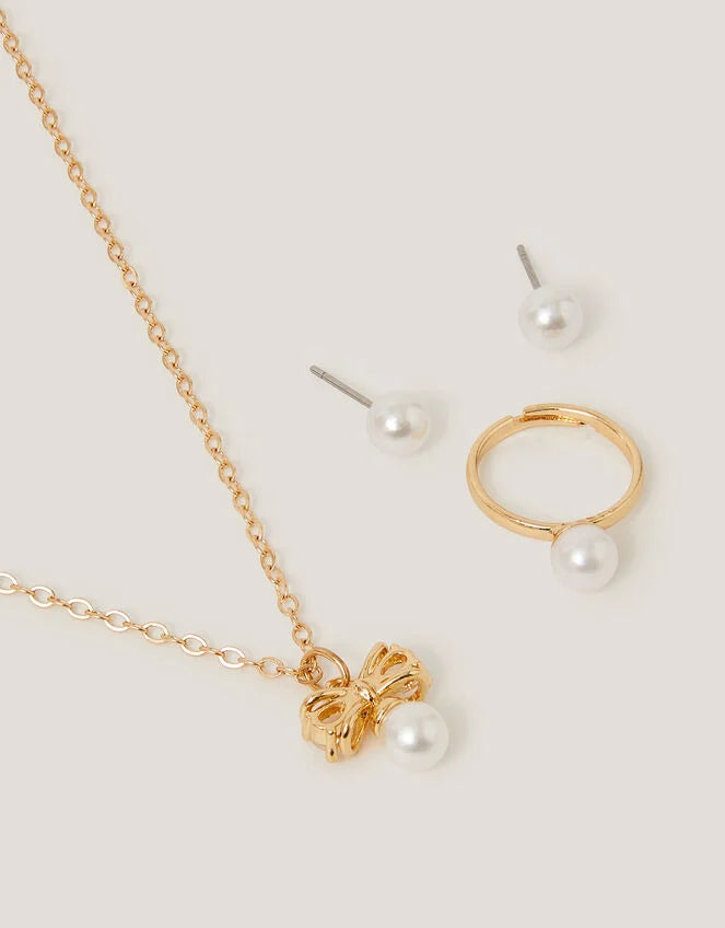 Pearl Bow Pendant Jewellery Set – Image 2