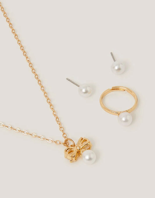 Pearl Bow Pendant Jewellery Set – Image 2