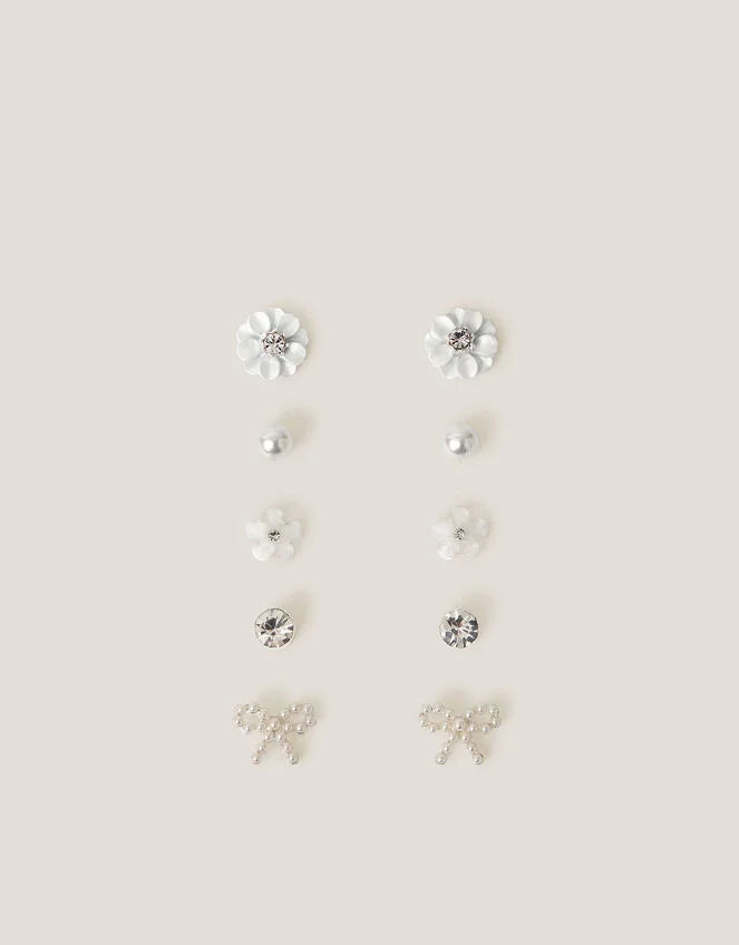 5-Pack Flower Pearl Stud Earrings
