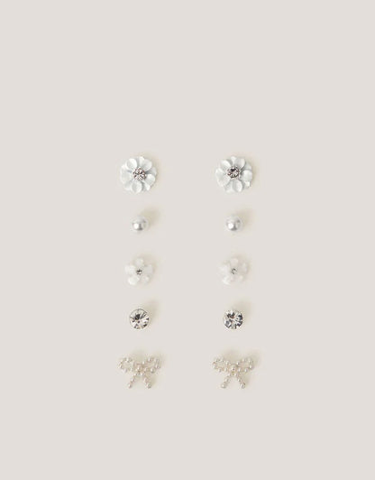 5-Pack Flower Pearl Stud Earrings