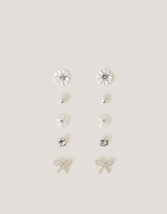 5-Pack Flower Pearl Stud Earrings