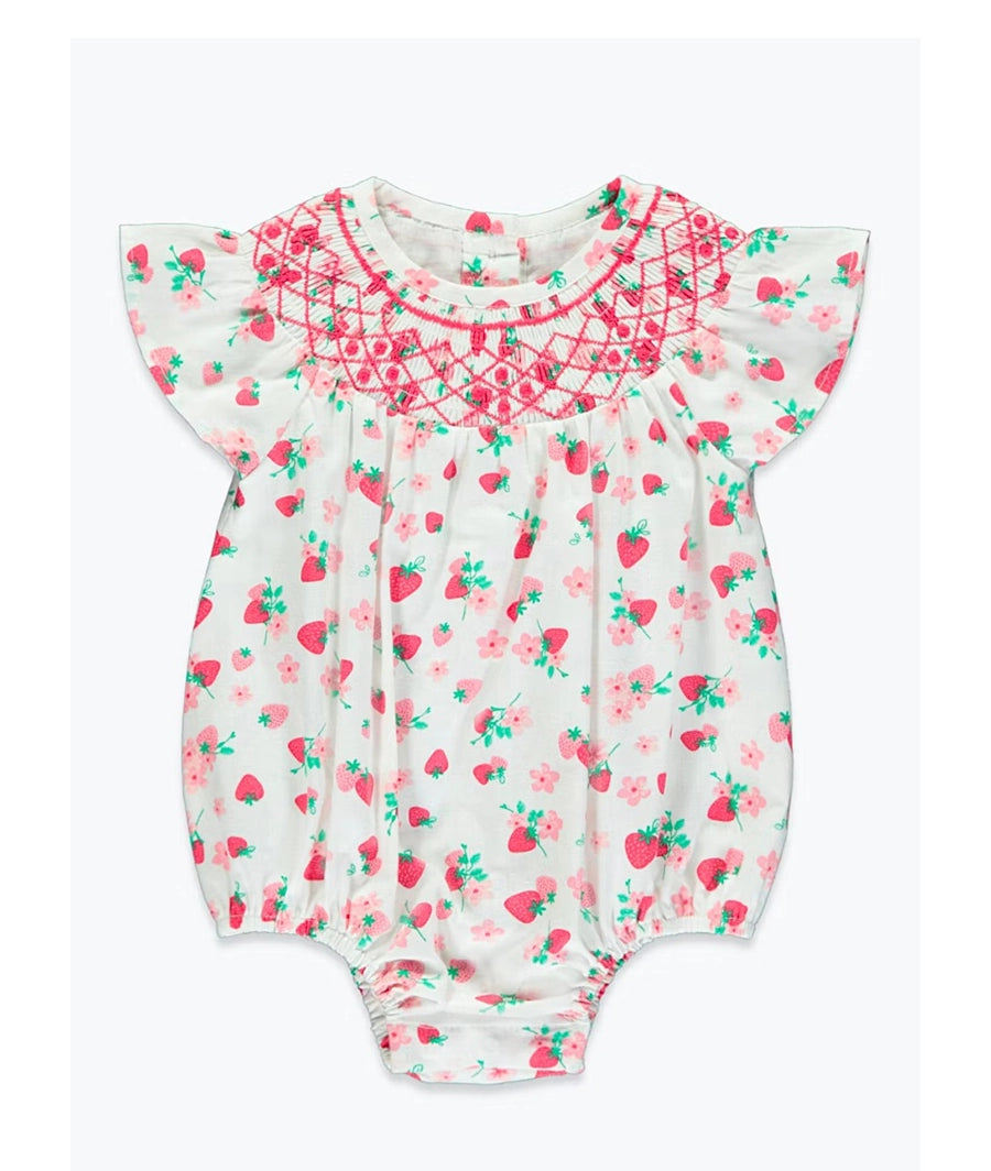 Strawberry Print Smocking Romper