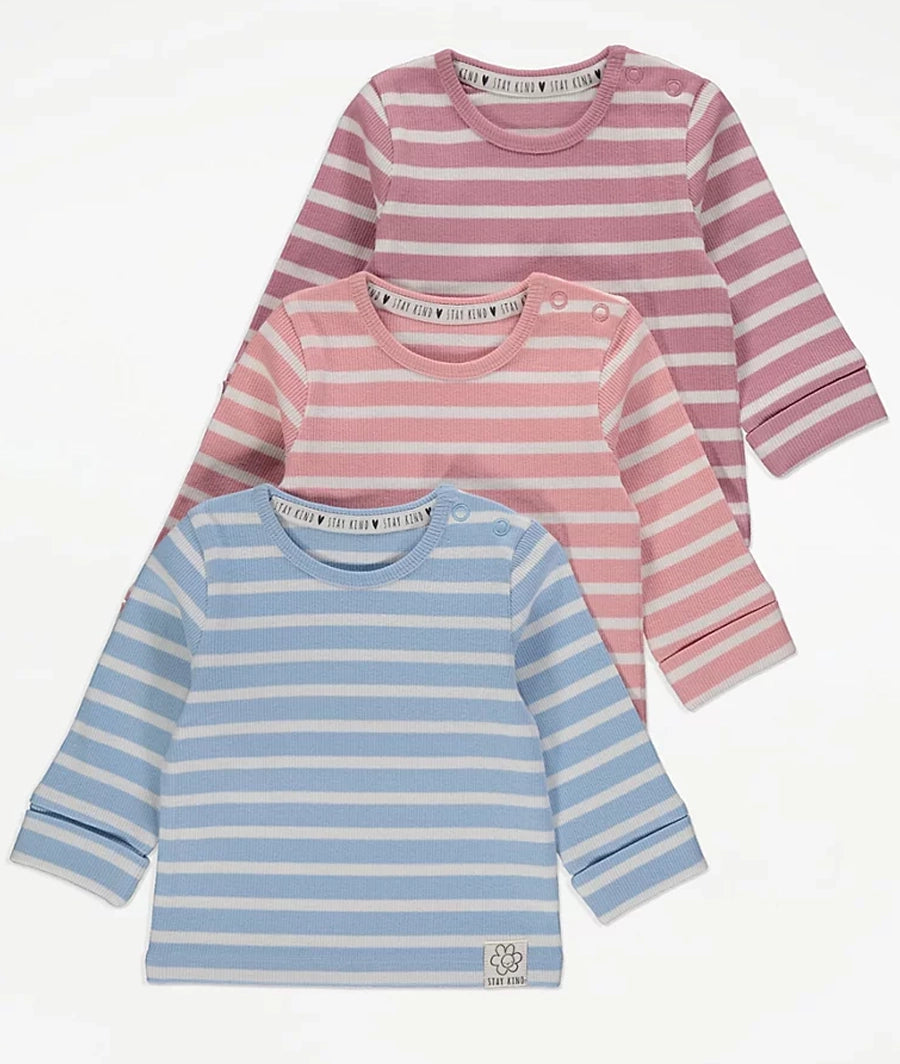 Striped Ribbed Long Sleeve Tops 3 Pack