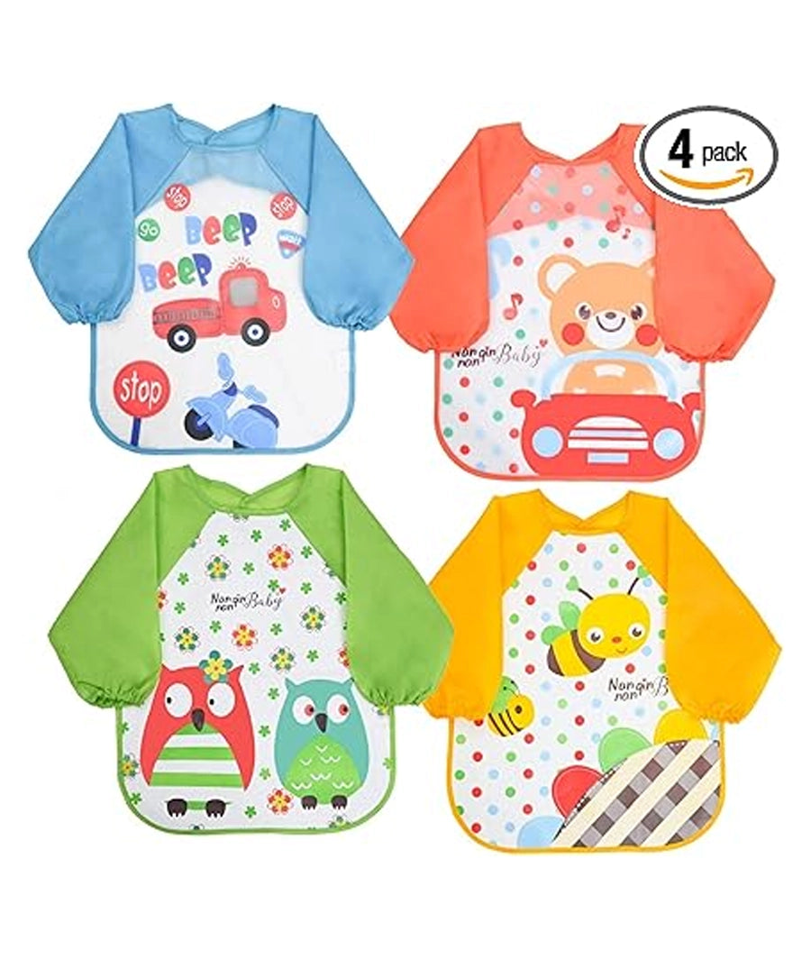 Bibs with Sleeves, EVA Baby Bib 4 pcs, Waterproof Unisex