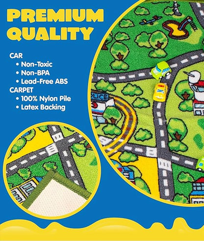 Carpet Playmat with12 Cars Pull-Back Vehicle Set for Kids Age 3+ – Image 2