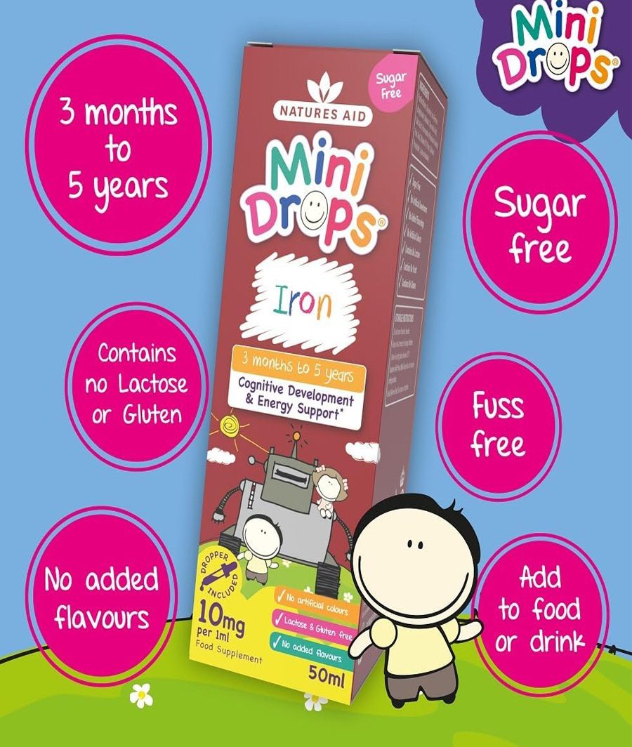 Natures Aid Iron Mini Drops for Infants and Children, Cognitive Development, Sugar Free, 50 ml – Image 4