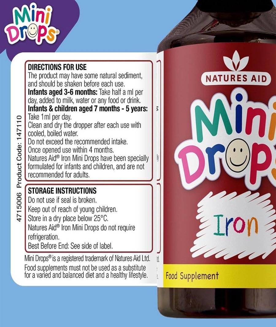 Natures Aid Iron Mini Drops for Infants and Children, Cognitive Development, Sugar Free, 50 ml – Image 5