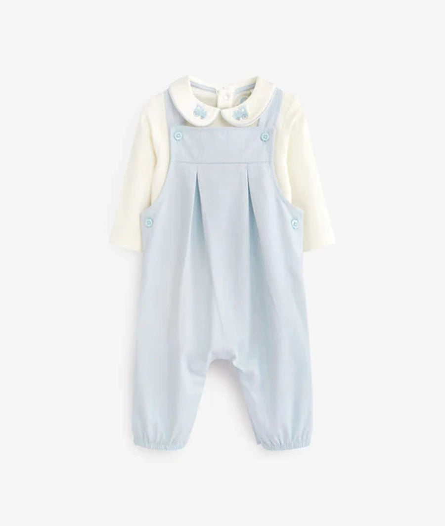 Smart Woven Baby 2 Piece Dungarees With Collared Bodysuit