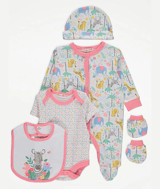 Pink Safari Print 5piece Baby Gift Set