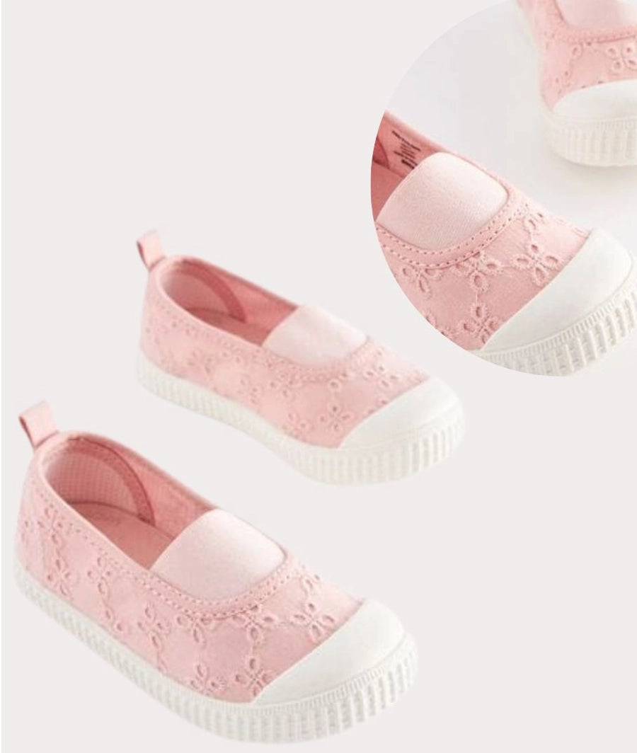 Pink Broderie Slip On Shoes