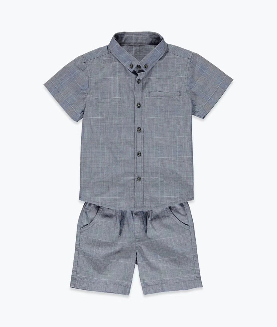 Boys Grey Check Shirt & Shorts Set