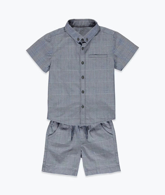Boys Grey Check Shirt & Shorts Set