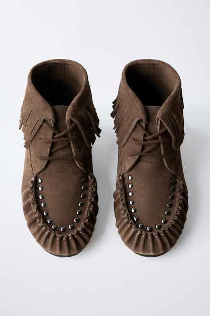 LEATHER LOW ANKLE BOOTS WITH FRINGES (UK 13/7-9years old) – Image 4