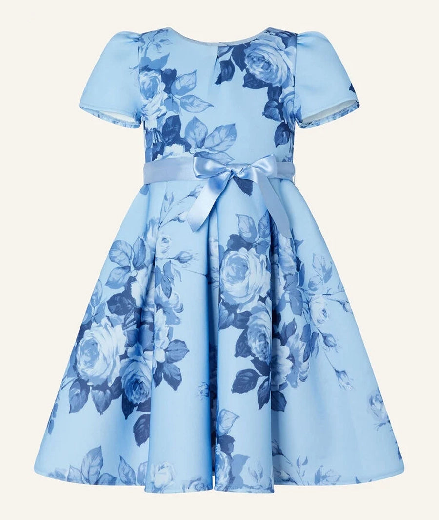 Summer Scuba Floral Dress Blue