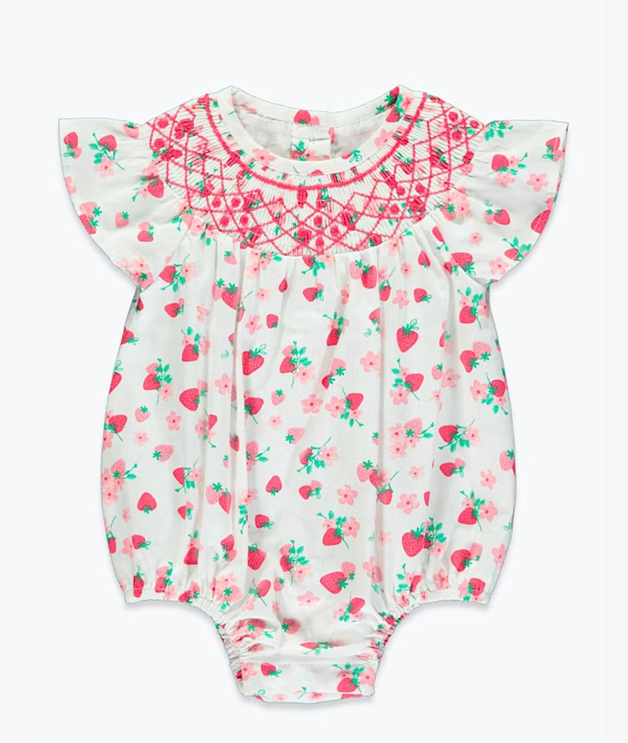 Strawberry Print Smocking Romper