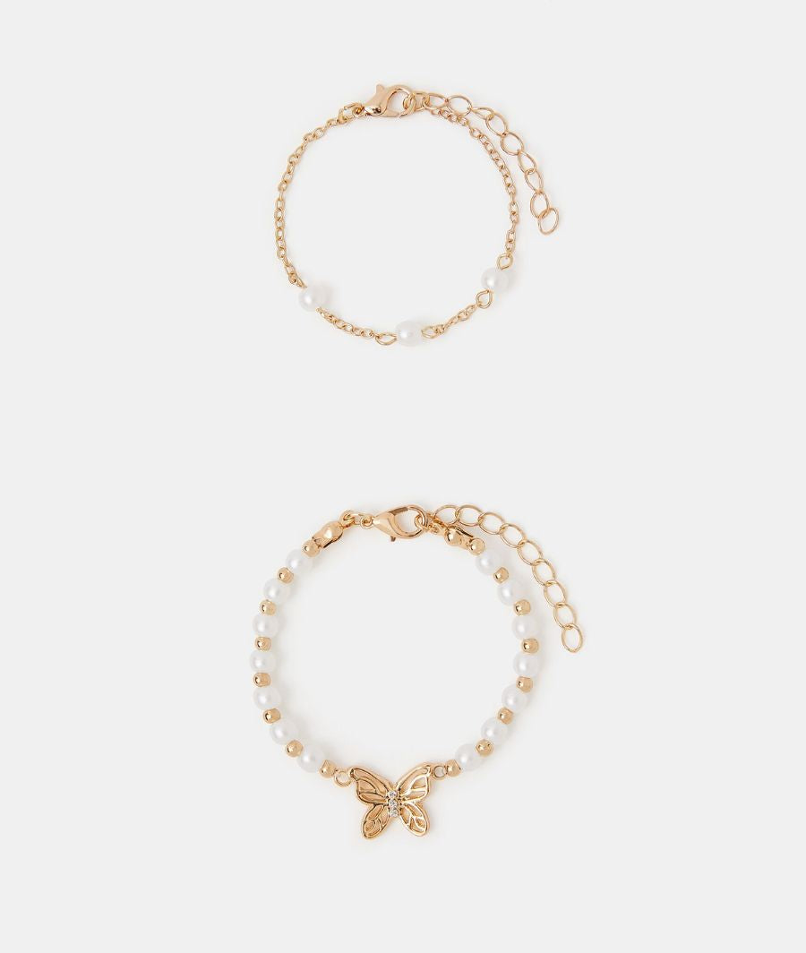 2-Pack Girls Pearl Butterfly Bracelets