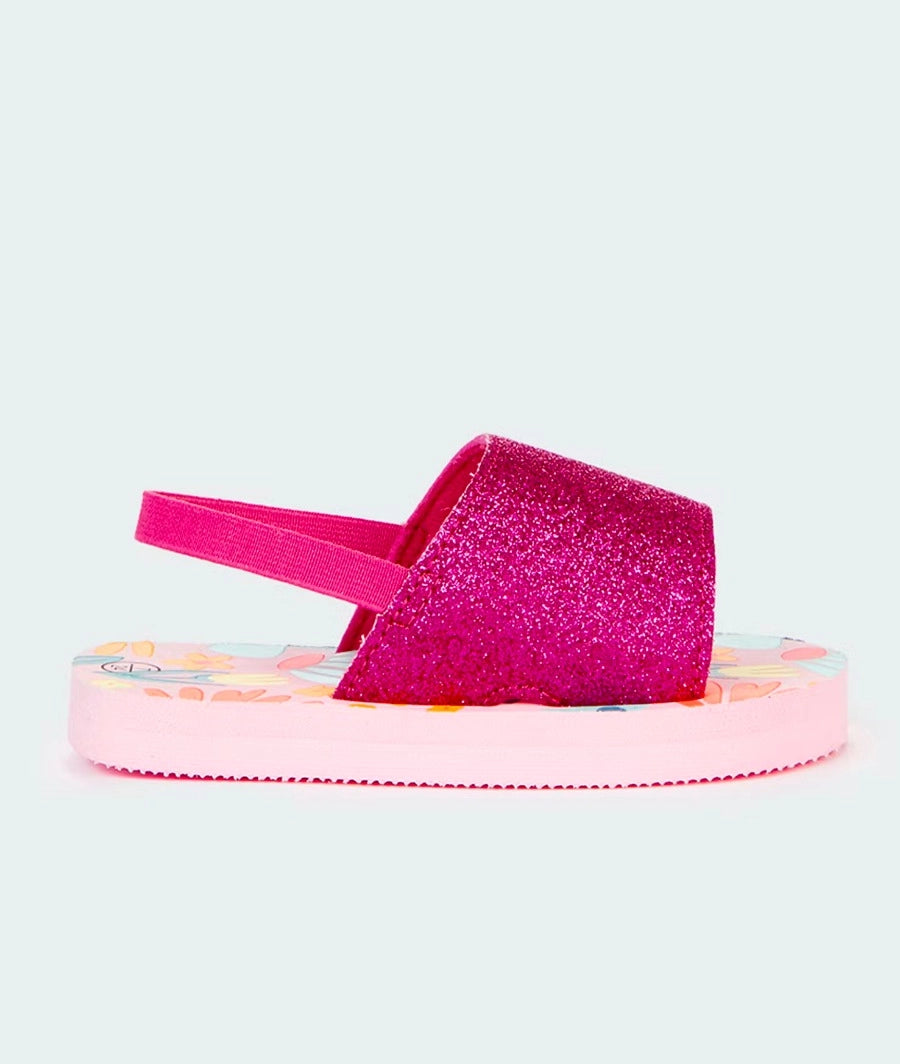 Girls Pink Flower Sliders